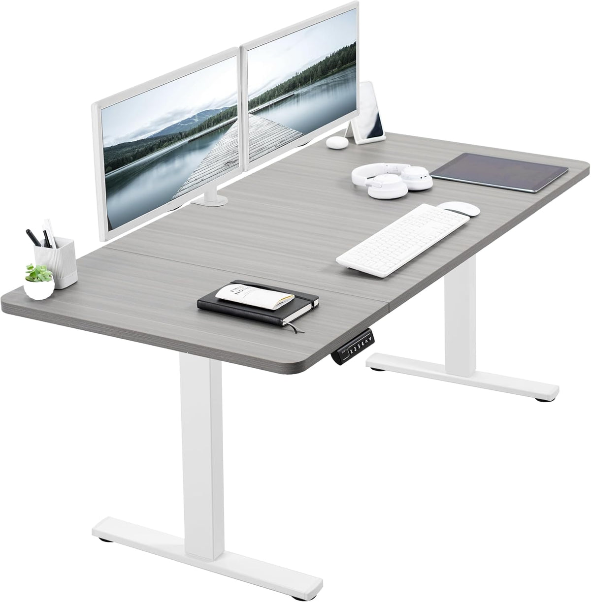 VIVO Electric 60 x 30 in Standing Desk, Memory Height Adjustment, 1B Series, Dark Gray Top White Frame, DESK-KIT-1W6G-30