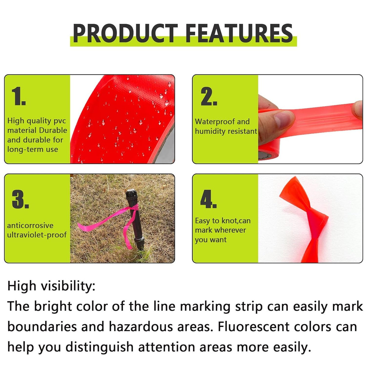 6 Pack Yellow Flagging Tape, Non-Adhesive Plastic Ribbon Neon Marking Roll, 1inch*600ft, Marking Tape for Tree Marking, Hunting, Boundaries and Hazardous Areas,Trail Marking