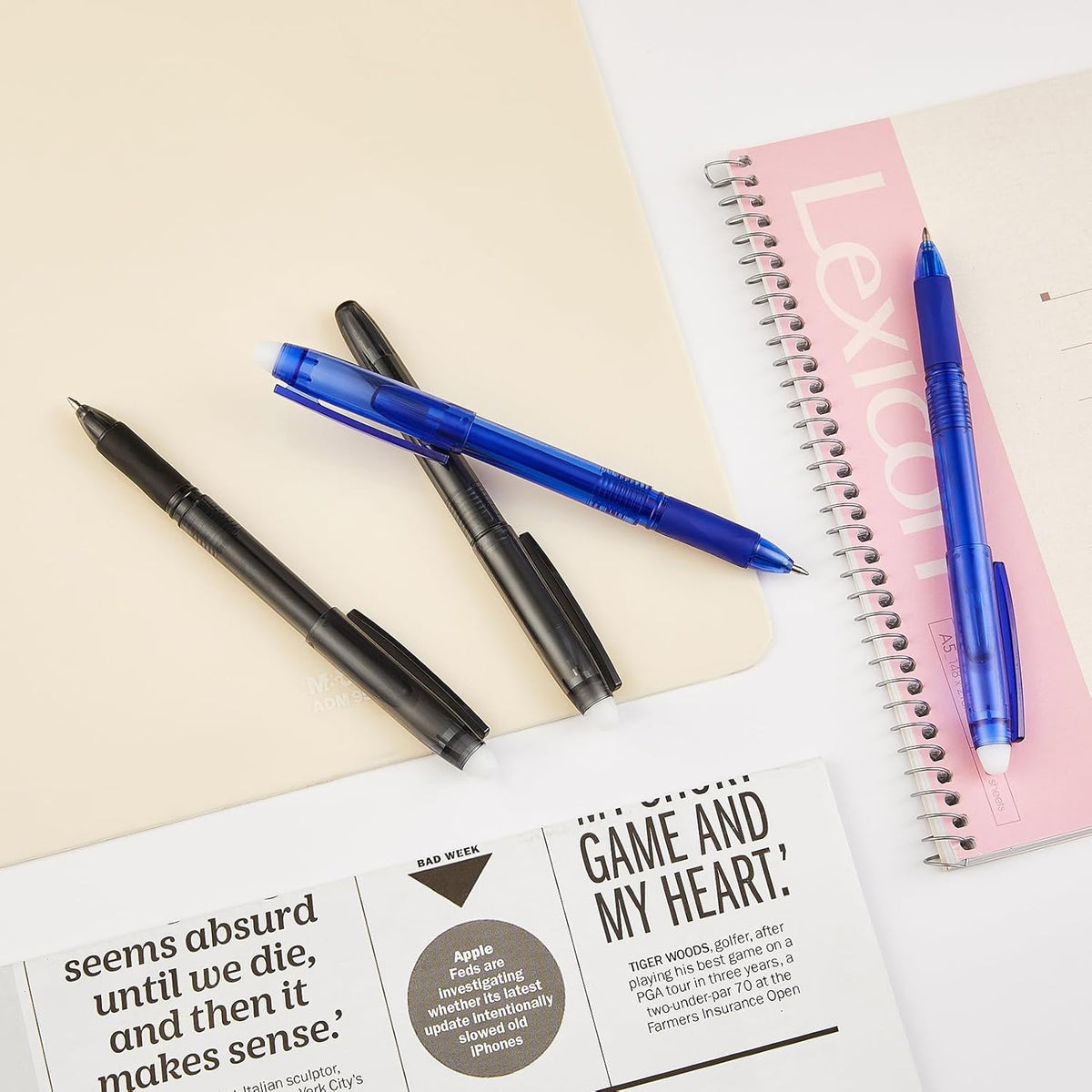 Volcanics 36 Pack Erasable Gel Pens – 18 Blue & 18 Black Gel Ink Pen, 0.7mm Fine Point, Smooth Fast-Drying, Capped Pens for School, Office, Students & Journaling