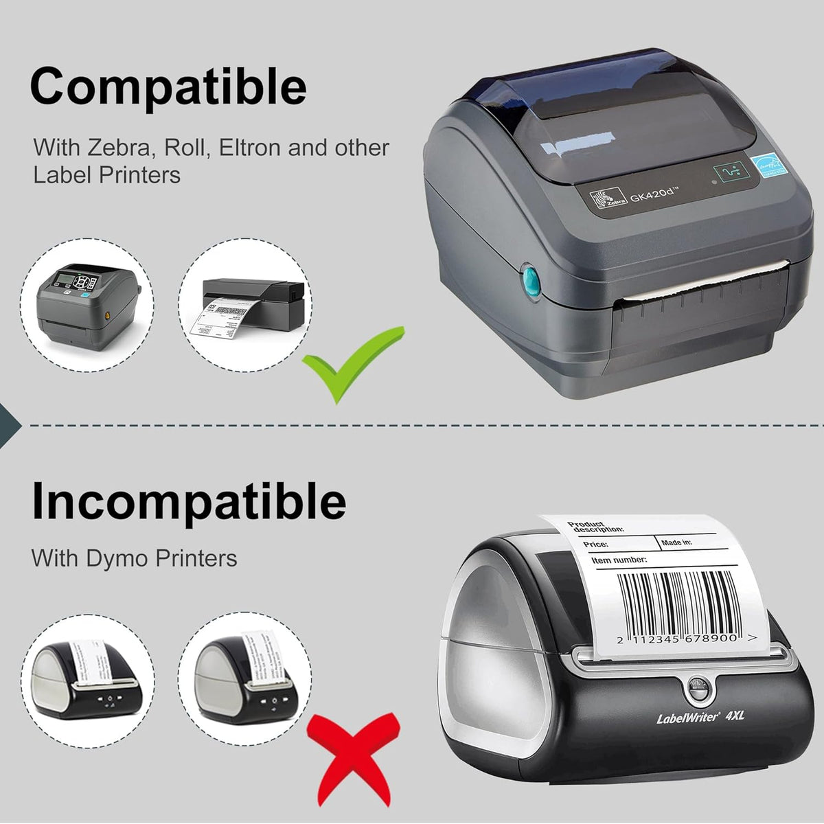 L LIKED 4"x 6" Direct Thermal Labels White Perforated Shipping Labels, 250 Labels per Roll, 4 Rolls - Compatible with Direct Thermal Printers