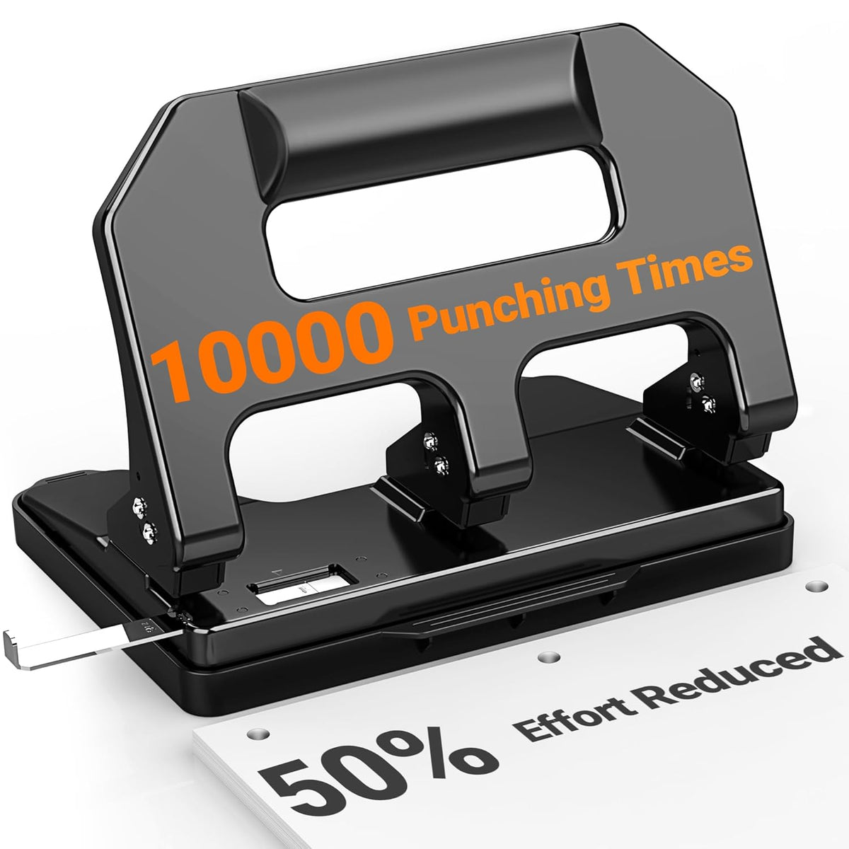 3 Hole Punch Heavy Duty, AFMAT 3 Hole Puncher for Binder, 40-Sheet Three Hole Punch w/ 10000+ Uses, Metal Hole Puncher 3 Ring, 50% Reduced Effort, Bulit-in S.S. Paper Guide, Model: HPX1 (Black)