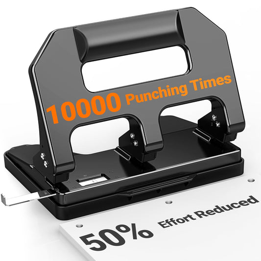 3 Hole Punch Heavy Duty, AFMAT 3 Hole Puncher for Binder, 40-Sheet Three Hole Punch w/ 10000+ Uses, Metal Hole Puncher 3 Ring, 50% Reduced Effort, Bulit-in S.S. Paper Guide, Model: HPX1 (Black)