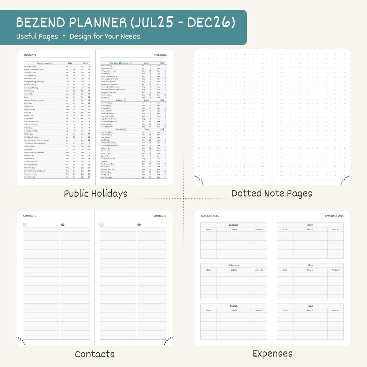 BEZEND Pocket Planner 2025-2026 Weekly and Monthly, 3.5" x 6" Academic Planner (Jul 25-Dec 26) 18-Month Mid-Year Calendar Book, Storage Pocket, Pen Holder, PU Leather Hardcover - Kiwi