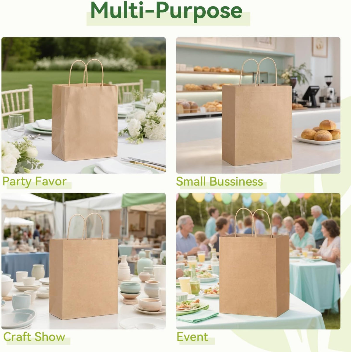 Brothersbox Brown Gift Bags with Handles 100PCS, 8 * 4.76 * 10 Inch Medium Kraft Paper Bags Bulk for Craft Shopping Business Party Favor Retail Birthday Grocery