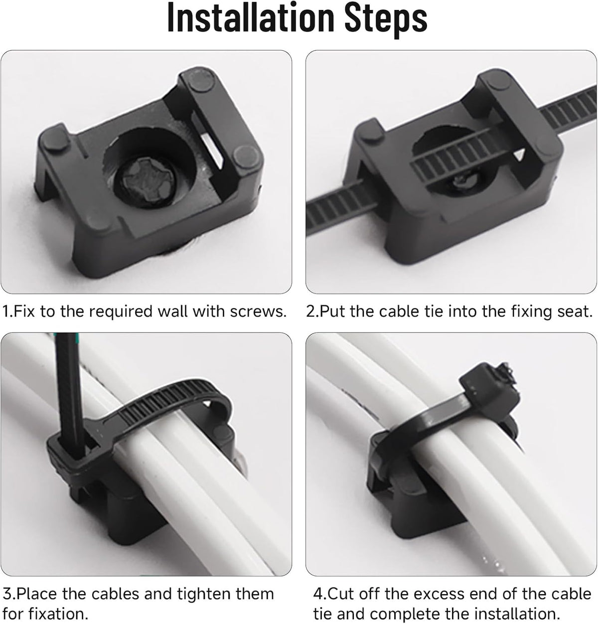 100Pcs Cable Zip Tie Mounts Kit, 0.6in Plastic Zip Ties with Screw Hole, Black Zip Tie Anchors, Sturdy Zip Tie Mounting Squares Base with Tapping Screw for Wire Organizer (Black, 0.6 inch)