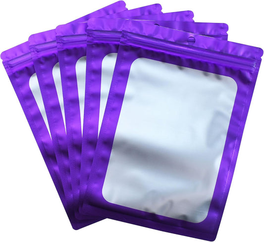 Resealable Mylar Pouch Bag Great for Office Home Party Favor Food Storage (100PCS, Purple Color, 5.5 x 8 inch)
