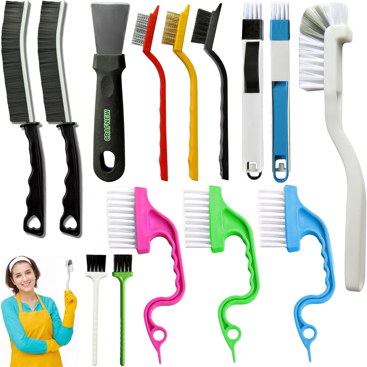 14Pcs Small Crevice Cleaning Brush Set, Groove Gap Cleaning Tool for Cleaning Kitchen,Bathroom, Corner, Sink,Door,Window Track,Cup