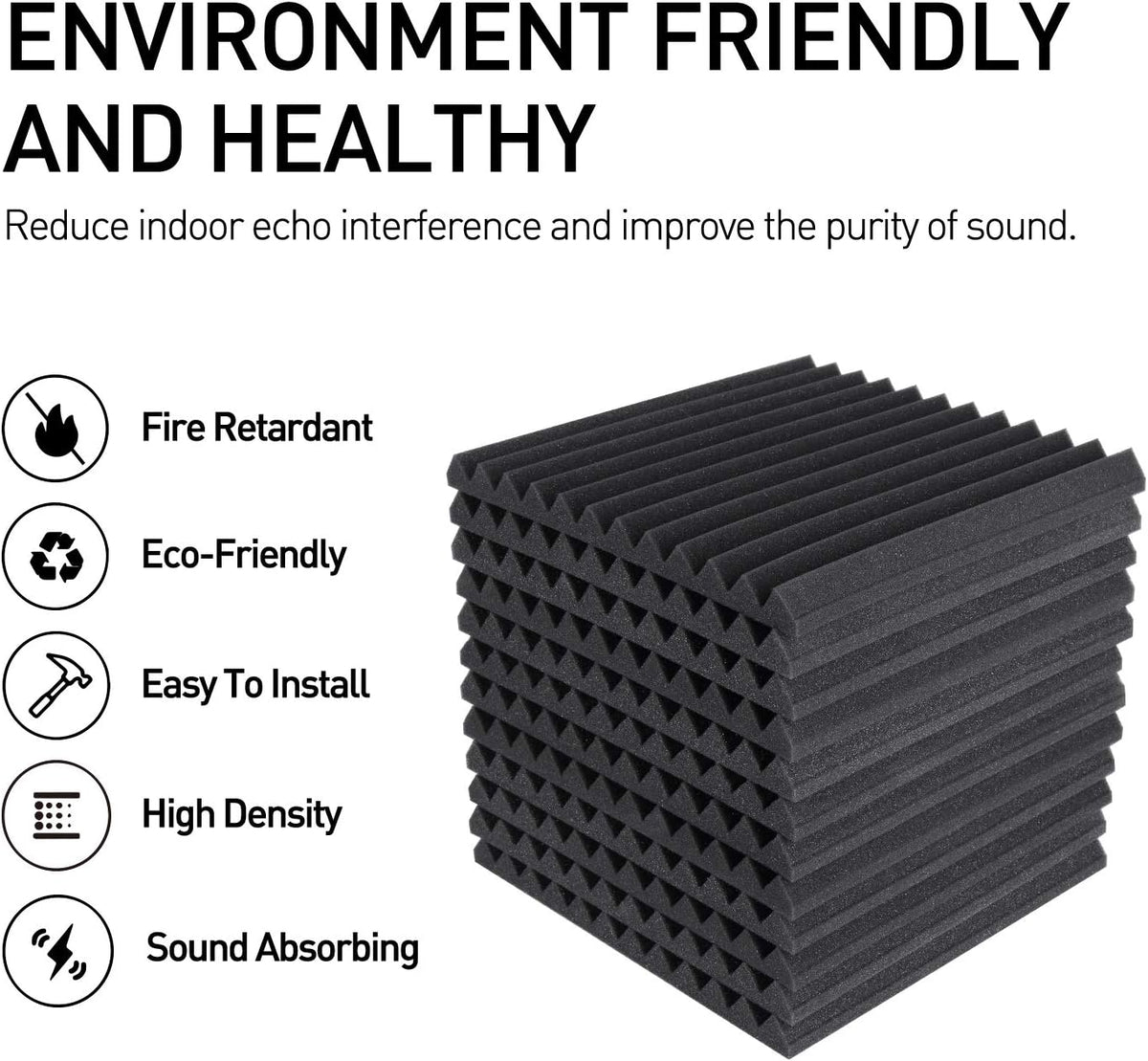24 Pack Acoustic Foam Panels 1" x 12" x 12" Sound Proof Foam Panles Soundproofing Noise Cancelling Wedge Panels for Home Office Recoding Studio with 240PCS Double-Side Adhesive