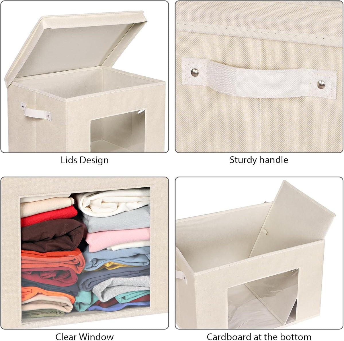 Univivi Foldable Fabric Storage Boxes Large Storage Bins with Lids [4-Pack] Collapsible Storage Cubes Organizer Containers Organization Baskets for Home, Bedroom, Closet (Beige, 17“ x 12” x 12")