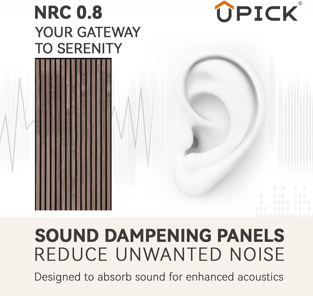 Upick MDF Acoustic Wall Panels, 4 Pack 48" x 24" 3D Slat Wood Panels for Wall, Soundproof Panels for Interior Wall Decor, Walnut