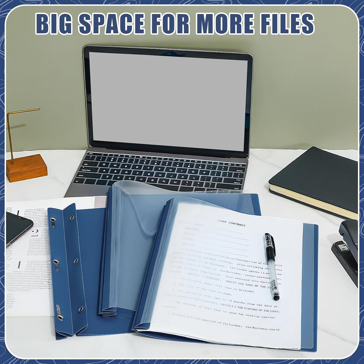 Teling 48 Pcs Clear Front Report Covers with Prongs Plastic Presentation Folders 3 Prong Resume Portfolio Folder for School(Navy Blue)