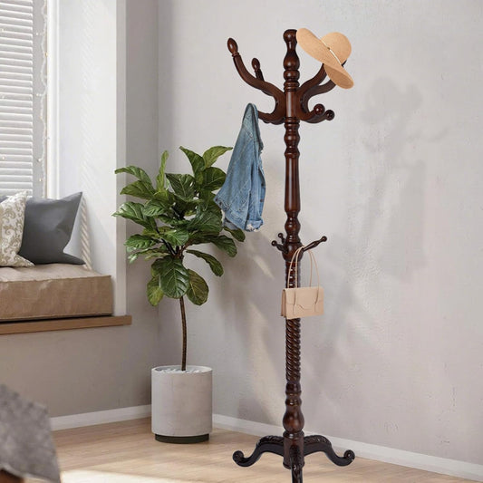 Wooden Coat Rack Freestanding with Resin Hooks, Adjustable Heavy Duty Stand for Hanging Coats, Bags, Hats, and Umbrellas in Living Room, Bedroom, Entryway (Tripod-Antique Color)