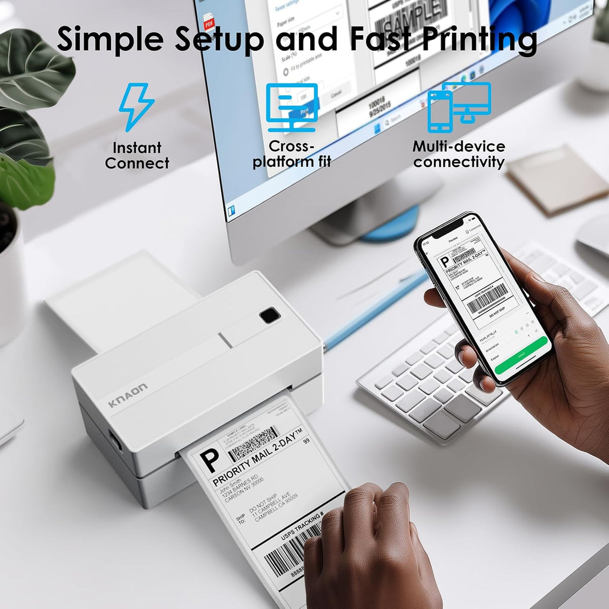 Bluetooth Thermal Shipping Label Printer, 4x6 Portable Thermal Address Label Printer for Small Business, Compatible with iPhone,Android,Windows,Mac,Chromebook –Works with Ebay Shopify USPS&More