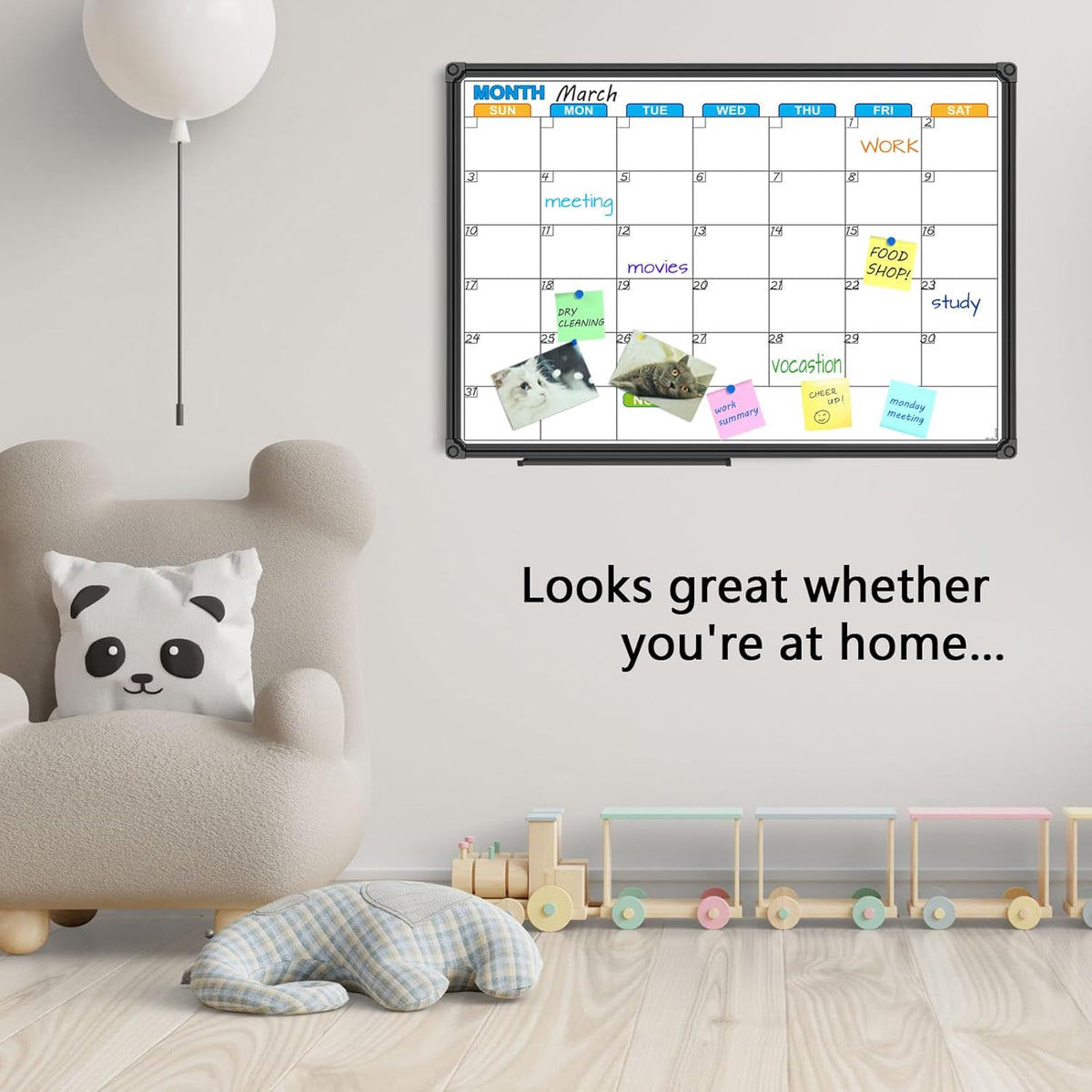 JILoffice Dry Erase Calendar Whiteboard - Magnetic White Board Calendar Monthly 24 X 18 Inch, Black Aluminium Frame Wall Mounted Board for Office Home and School
