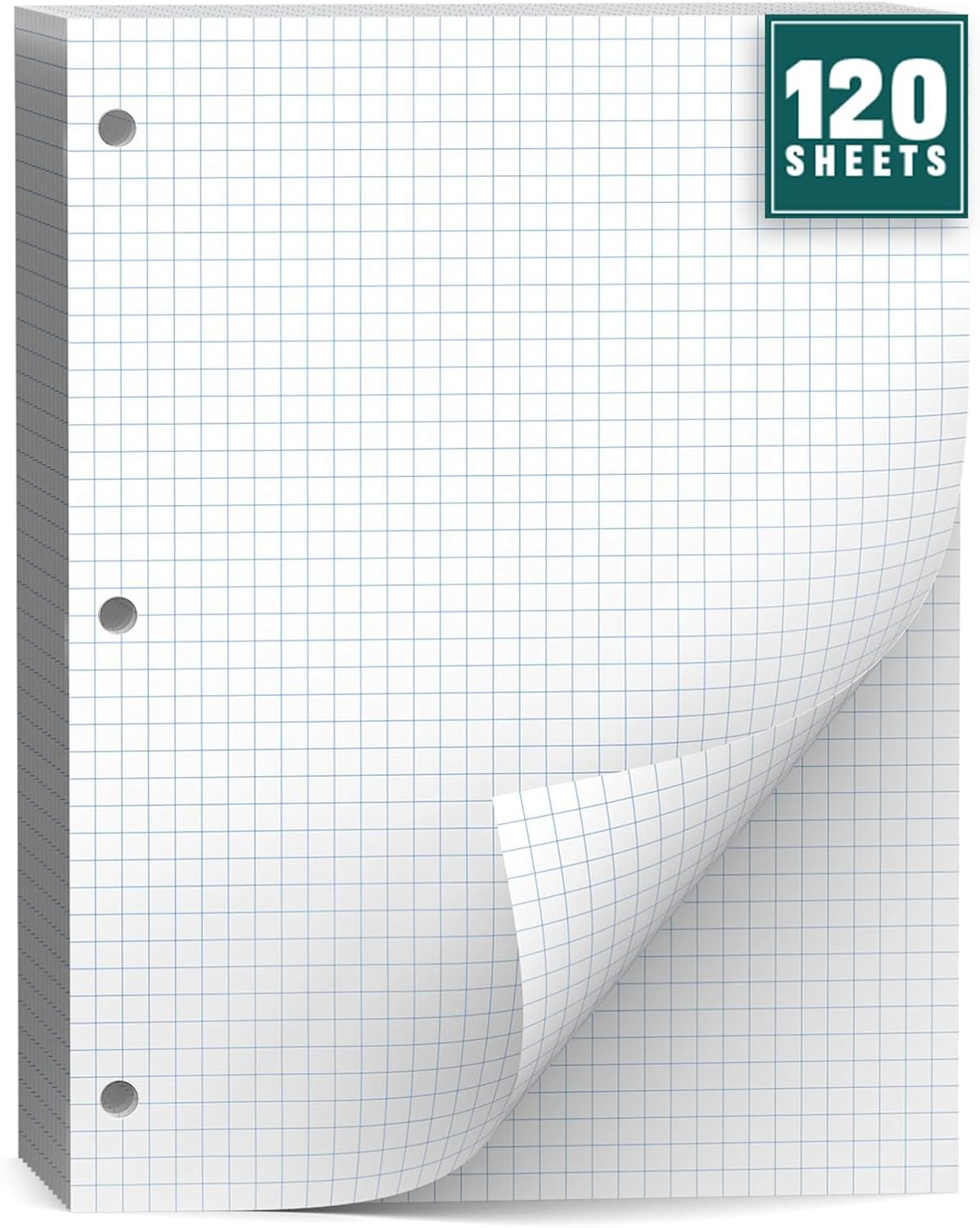 Loose Leaf Graph paper 8 x 10.5, Graph Ruled Paper, 3 Hole Punched Paper, 4 x 4 Quad Ruled Graph Paper, 10-1/2" x 8" Filler Paper Notebook Paper, 120 Sheets Graphing Paper for Business Home School