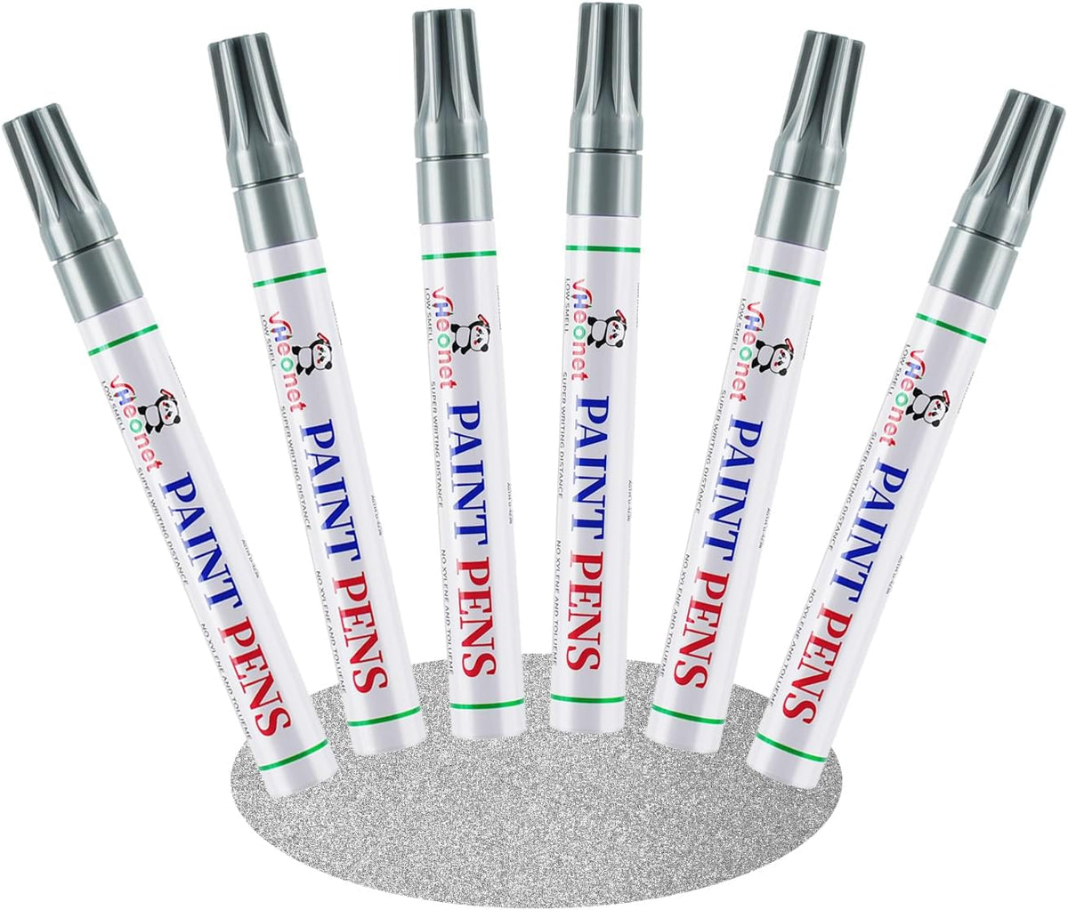 Sliver Paint Pens marking pens Permanent Markers - 6 Pack Oil Based Waterproof Markers for Tire, Rubber,Wood, Rocks, Metal, Canvas,Plastic, Dark Surface,Craft office Supplies,Medium Point