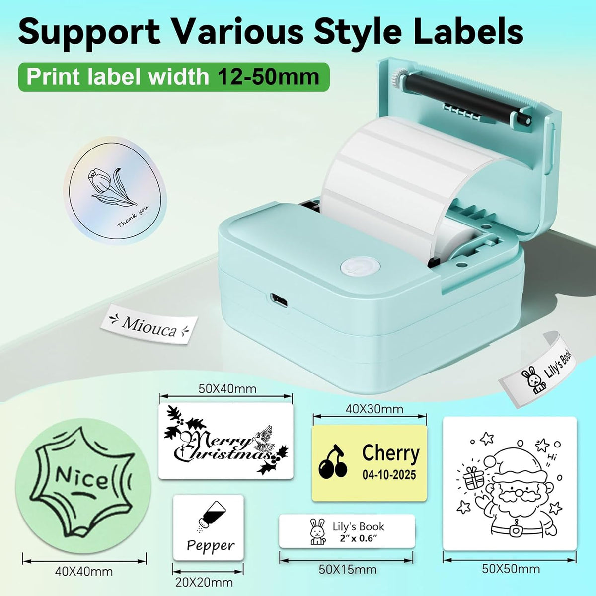 Label Maker Machine with Tape - Mini Sticker Printer Bluetooth Label Printer for Home Office Organization, Portable Thermal Sticker Maker Print Pod with Multiple Templates for Phone (Green)