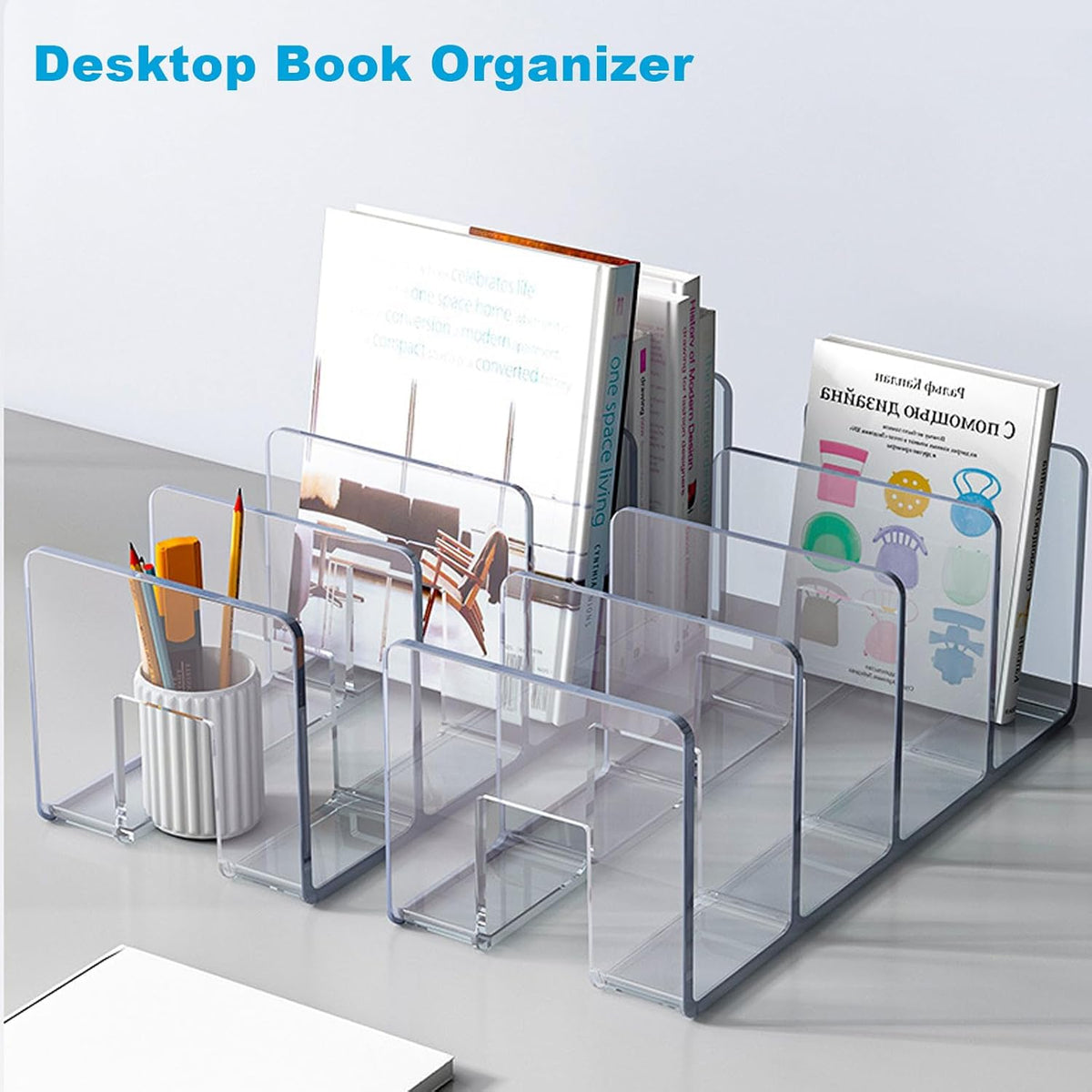 Marte Vanci Clear Acrylic File Sorter, Acrylic Purse Organizer, Sturdy Desk Magazine Holder Handbag Organizer Clutch Divider for Letter Office Supplies 4 Sections