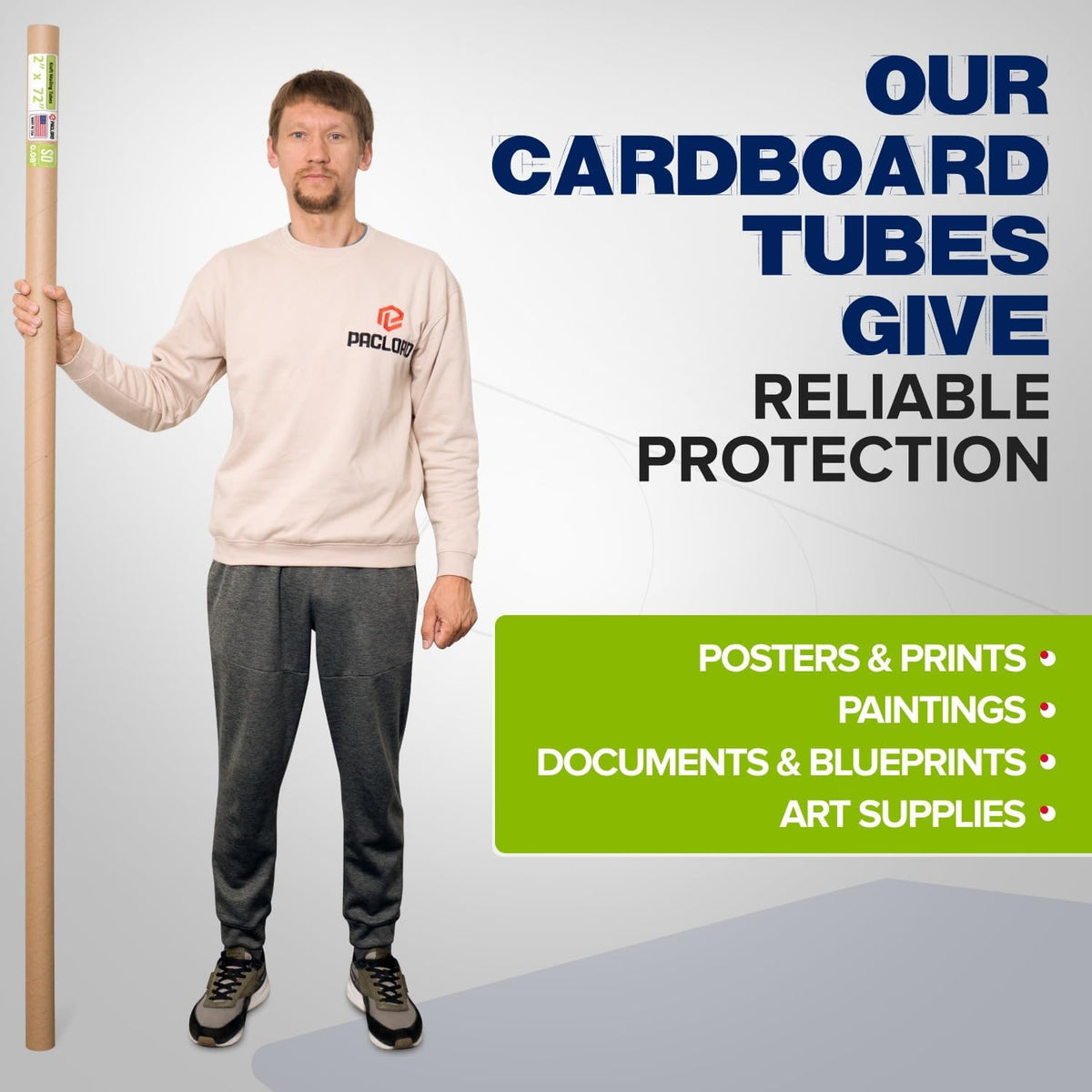 2" x 72" Reinforced Kraft Paper Mailing Tube, Pack of 2 Tubes with 4 Caps – Secure USPS Approved Poster Tube – Cardboard Tube for Shipping and Storing Posters, Prints, Artwork, or Documents