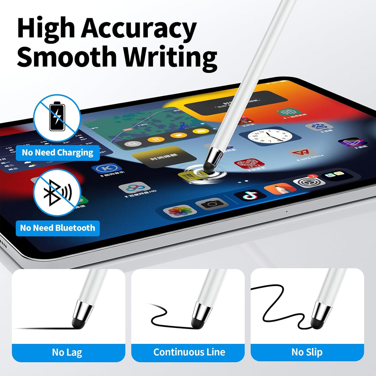 Stylus Pen for Touchscreen,5 PCS Stylus,Stylus 2-in-1 High Sensitivity Precision Suitable for Touch Screens of iPhone/ipad/Android Tablet(White)