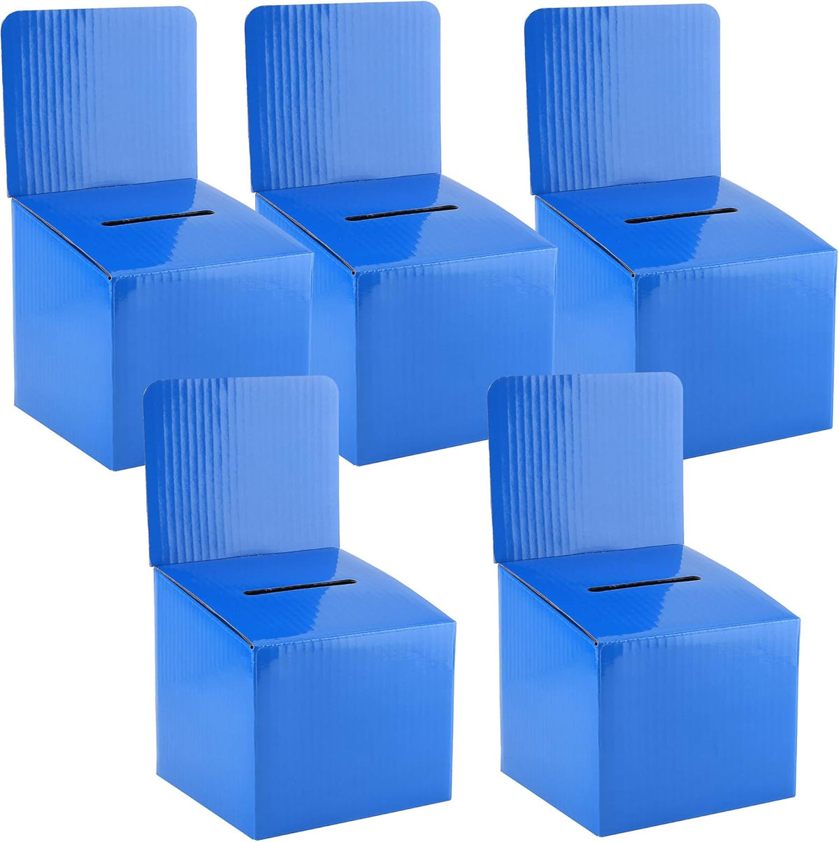 Raffle Ticket Donation Collection Ballot Box Reusable Sturdy thick Cardboard with Slot comment Suggestion Box With Removable Header 6H x 6W x 6D, Display area 6H x 6W(Blue 5 pack)