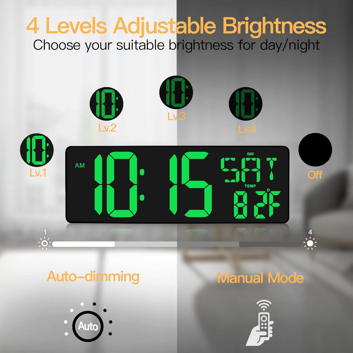 XREXS Large Digital Wall Clock with Remote Control, 16.5 Inch LED Display, Count Up & Down Timer, Adjustable Brightness, Plug-in Alarm Clock with Day/Date/Temperature for Home, Gym, Classroom