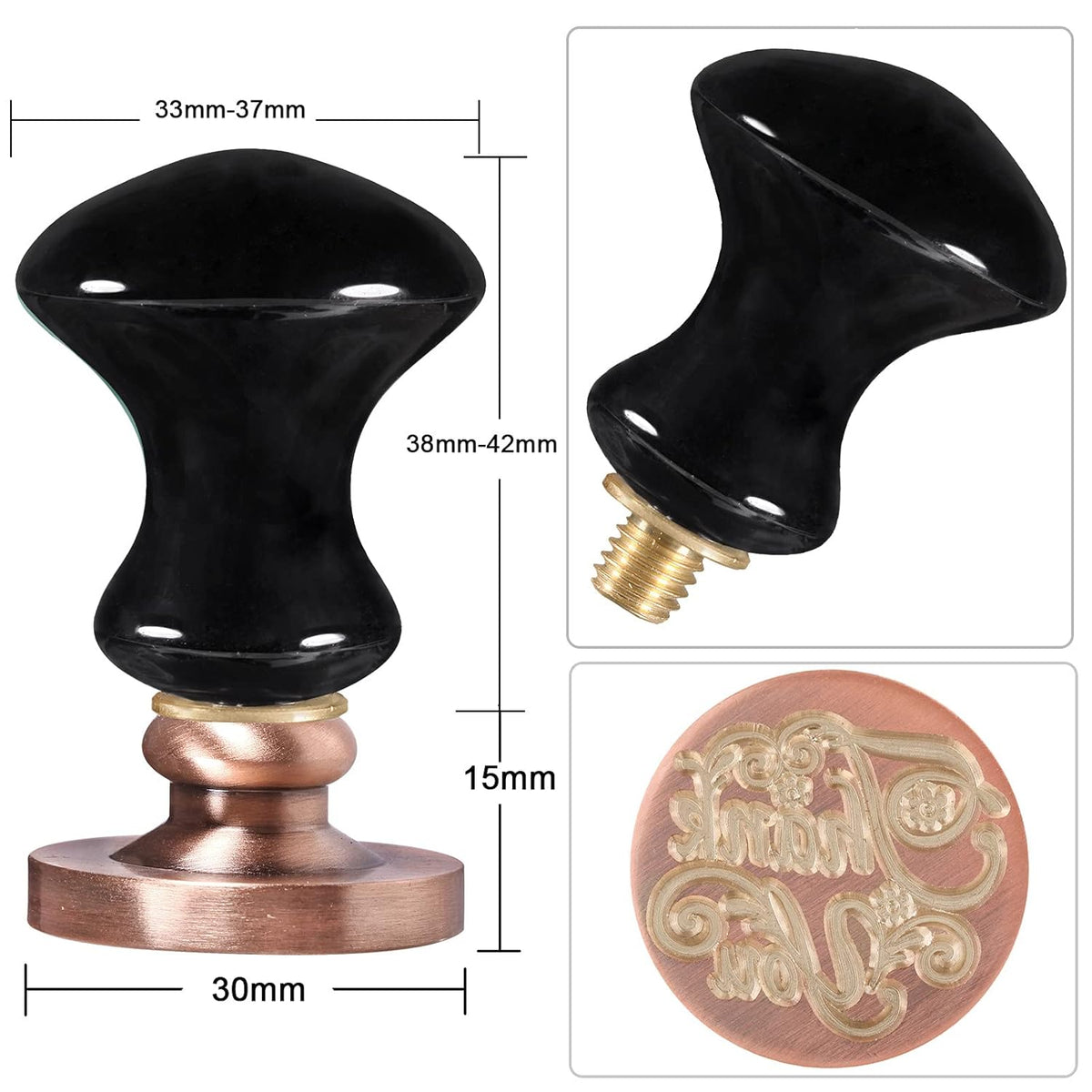 rockcloud Wax Seal Stamp Set, 4 Pieces Sealing Wax Stamps Copper Seals with 1 Black Obsidian Seal Handle for Cards Envelopes Invitation Decoration, Love Expressiont