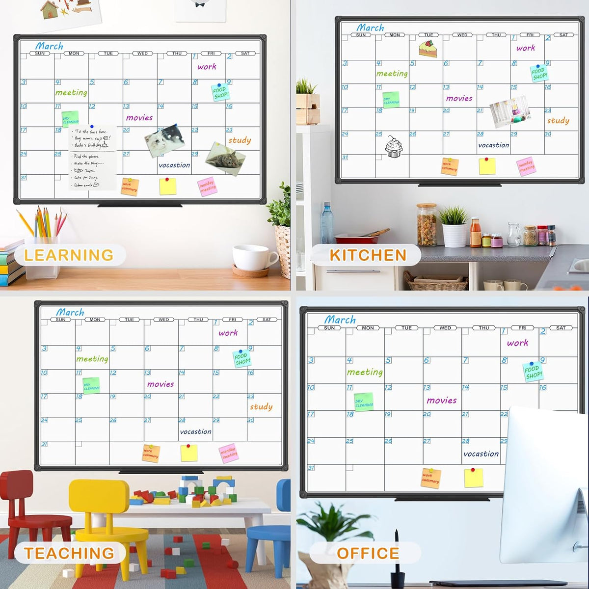 JILoffice Dry Erase Calendar Whiteboard - Magnetic White Board Calendar Monthly 48 X 36 Inch, Black Aluminum Frame Wall Mounted Board for Office Home and School