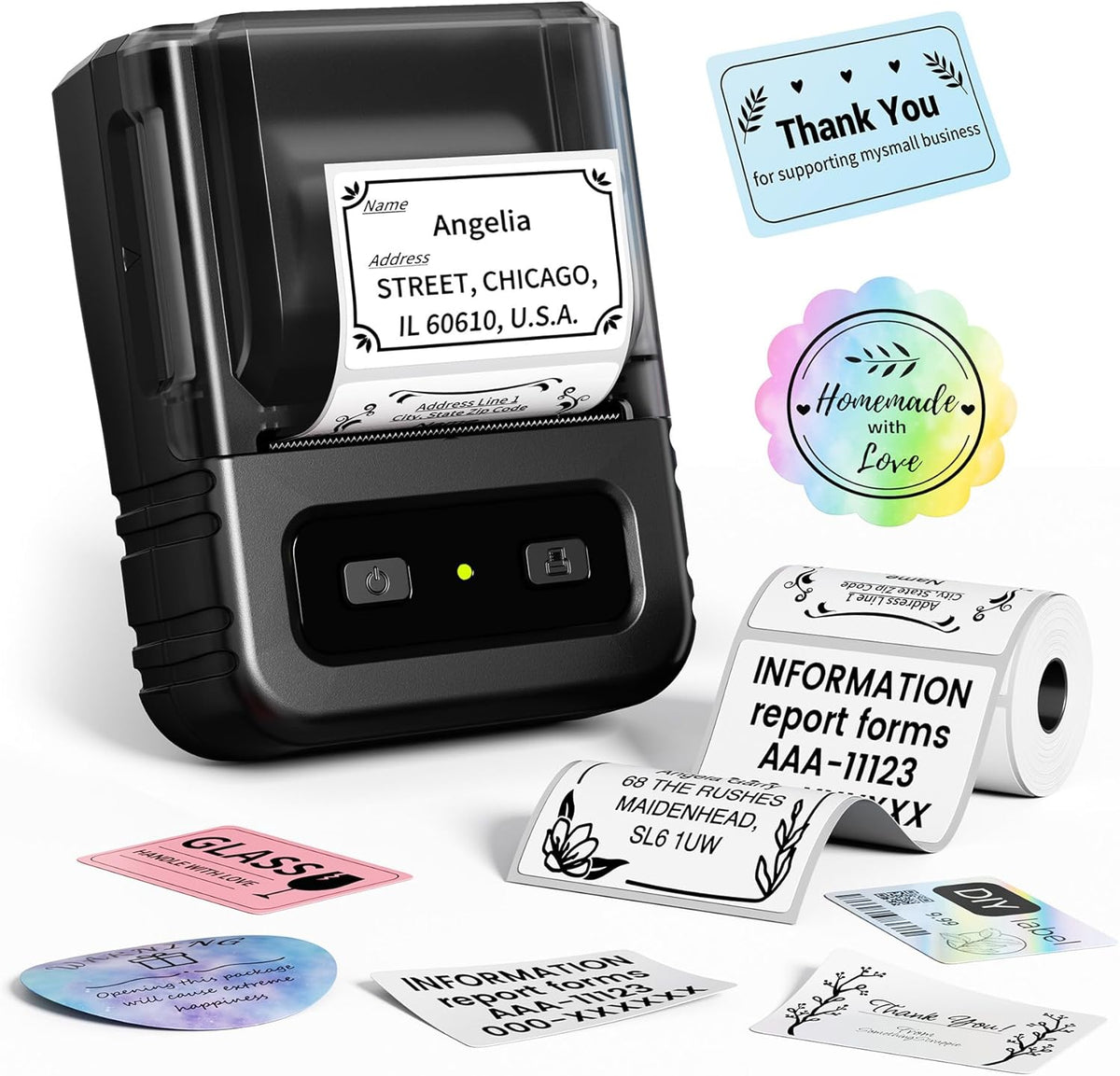 Label Maker, M102 Label Printer Bluetooth Label Machine with Tapes 1000+ Icons 300+Templates for Small Business, Office, Home, Kid School Items, Black