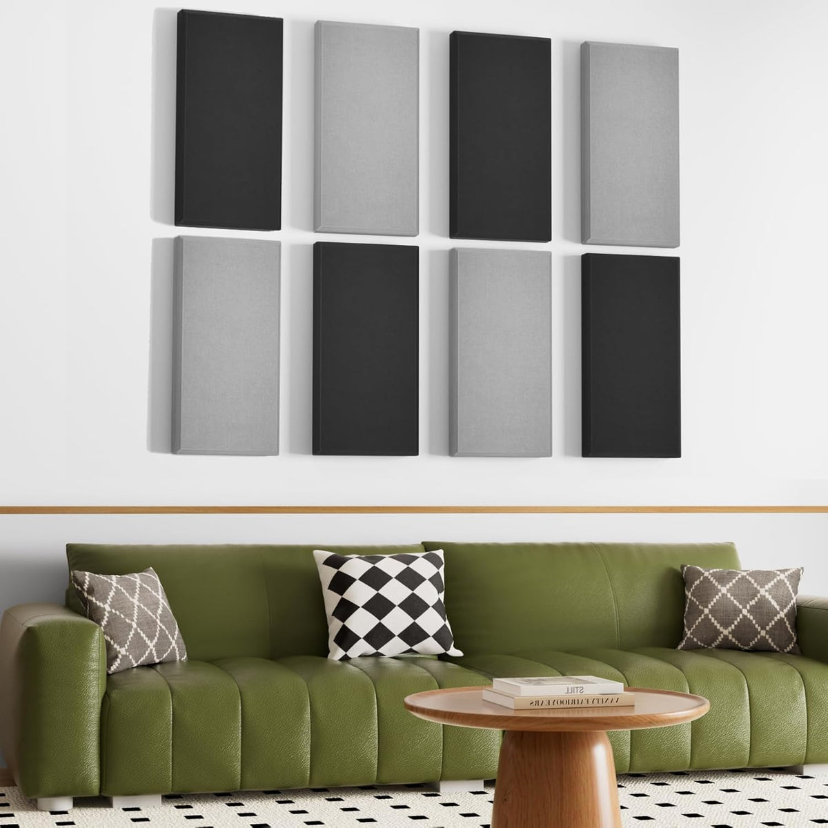 TONOR 4 PCS Large Acoustic Panel, 23.6″ * 11.8″ * 2.05″ 3D Fiberglass Sound Proof Panel with Full Self-adhesive, Decorative Echo Absorbing Wall Panel, for Studio, Living Room, Home, Office, Black