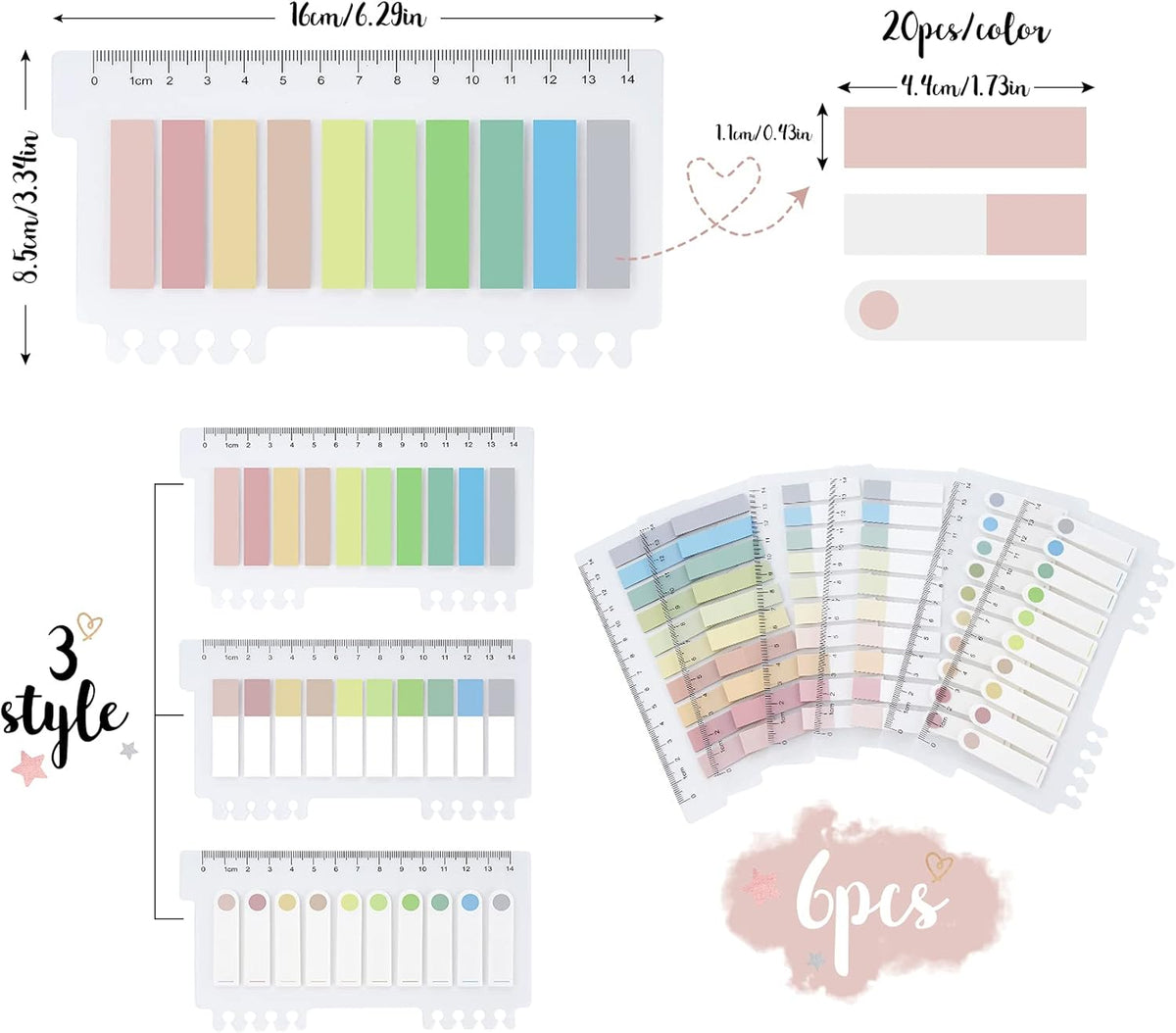 10 Colors Page Tabs,3 Designs Sticky Index Tab,1200pcs Annotation Tabs for Book,Clear Book Sticky Note Tabs,Writable and Repositionable Book Flags Strip for Book Annotation Supplies