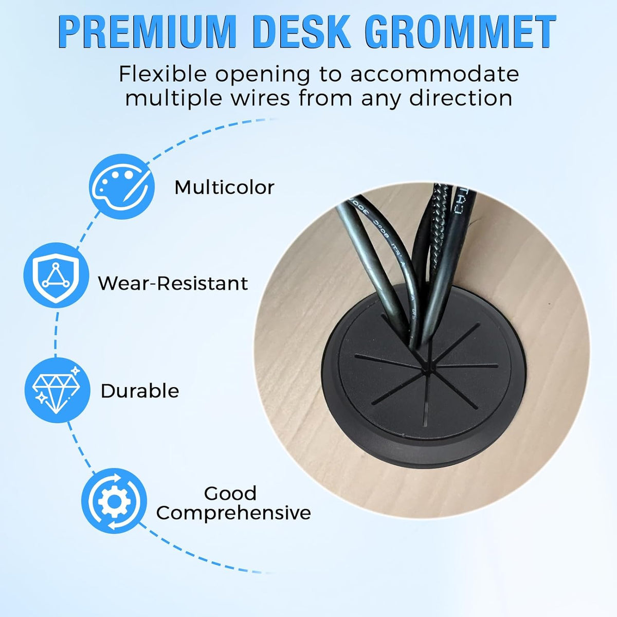 Desk Grommet 3-1/8" (80 mm), Desk Hole Cover for Cables Dark Grey, Cable Grommet ABS Plastic, Desk Hole Grommet for Office and Home Table Cable, Detachable & Flexible Cable Cord Organizer-2 Pcs