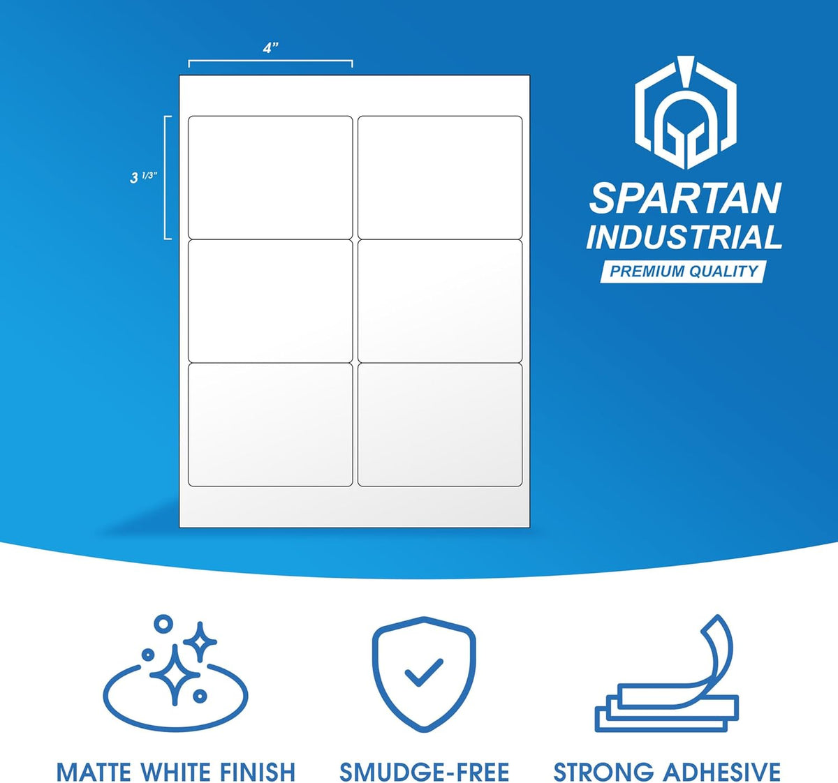 3 1/3" X 4" Matte White Shipping Labels Compatible with Inkjet and Laser Printers - 100 Sheets, 600 Printable Stickers for Mailing, Product IDs, Organization - Spartan Industrial