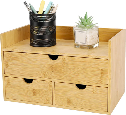 Bamboo Desk Organizer With Drawers Countertop Drawers 3 Drawers Counter Storage Box Corner Desk Organizer for Home Office No Assembly Required