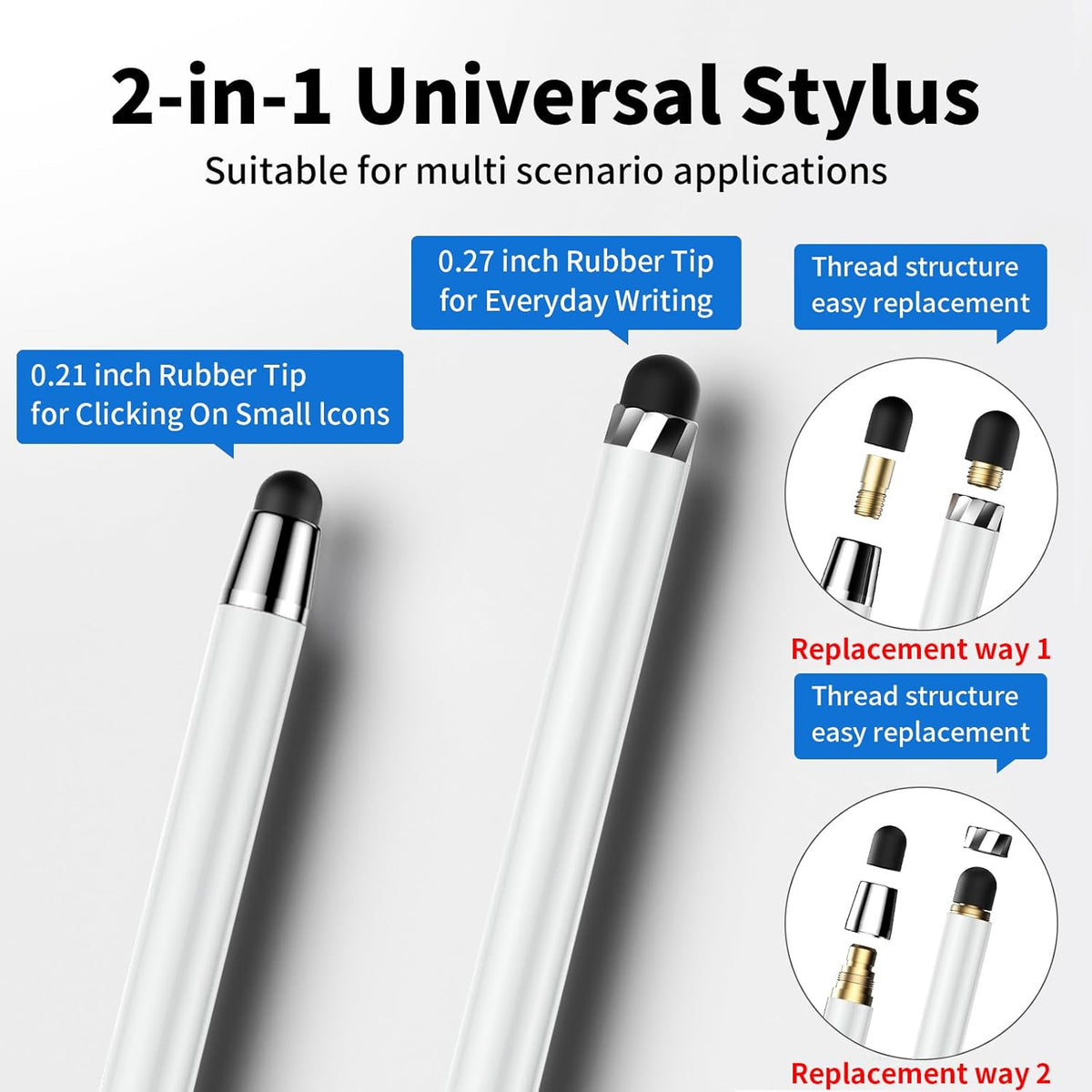 Stylus Pen for Touchscreen,5 PCS Stylus,Stylus 2-in-1 High Sensitivity Precision Suitable for Touch Screens of iPhone/ipad/Android Tablet(White)