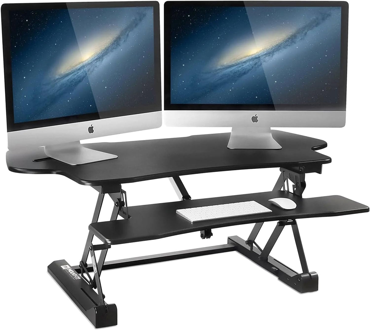 Mount-It! 48" Electric Adjustable Standing Desk Converter 2 Monitors, Adjustable Stand Up Desk Riser for Monitors, X-Large Motorized Workstation Topper with Keyboard Tray for Home Office, Black