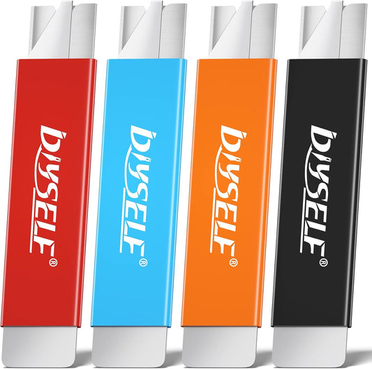 DIYSELF Box Cutters, 4 Pack Small Box Cutter Retractable, Box Cutter Knife with Single Edge Razor Blade, Utility Knife All Metal Shell, Box Opener for Packages, Boxes and Paper