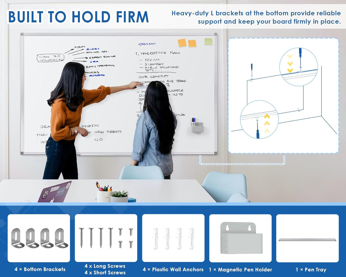 SWANCROWN 72" x 48" Dry Erase Board, Magnetic White Board for Wall, Large Marker Whiteboard with a Long Pen Tray for Class and Office