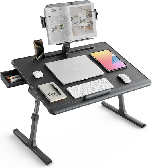SAIJI Laptop Desk for Bed [Premium XXL Extra Large] with Upgraded Height Angle Adjustable Book Stand,Multi-Purpose Lapdesk Bed Tray Desk for Working Writing Reading Drawing (Black)