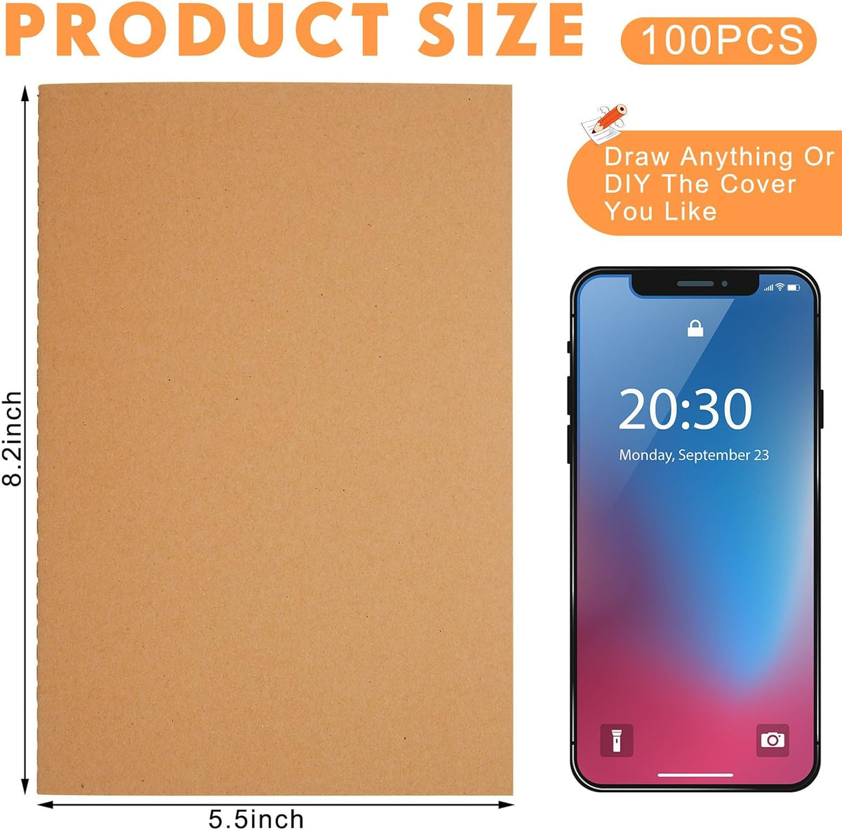 100 Pcs Kraft Notebook Journals 5.5 Inch x 8.3 Inch A5 Softcover Notebooks Bulk for Writing Sketch Office Notepad with 60 Pages 30 Sheets(Black, Brown, Red, Navy,Lined)