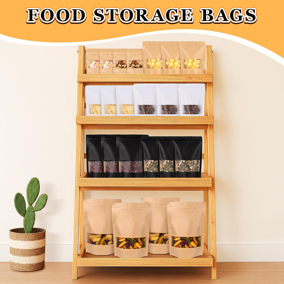 Food Bags 100 Pack Granola Trail Mix Bags Mylar Bags with Window Resealable Mylar Stand Up Pouches Wax Melt Candy Bar Tea Packaging Beef Jerky Chip Bag Bolsas para Carne Seca (7.9"x11.8")