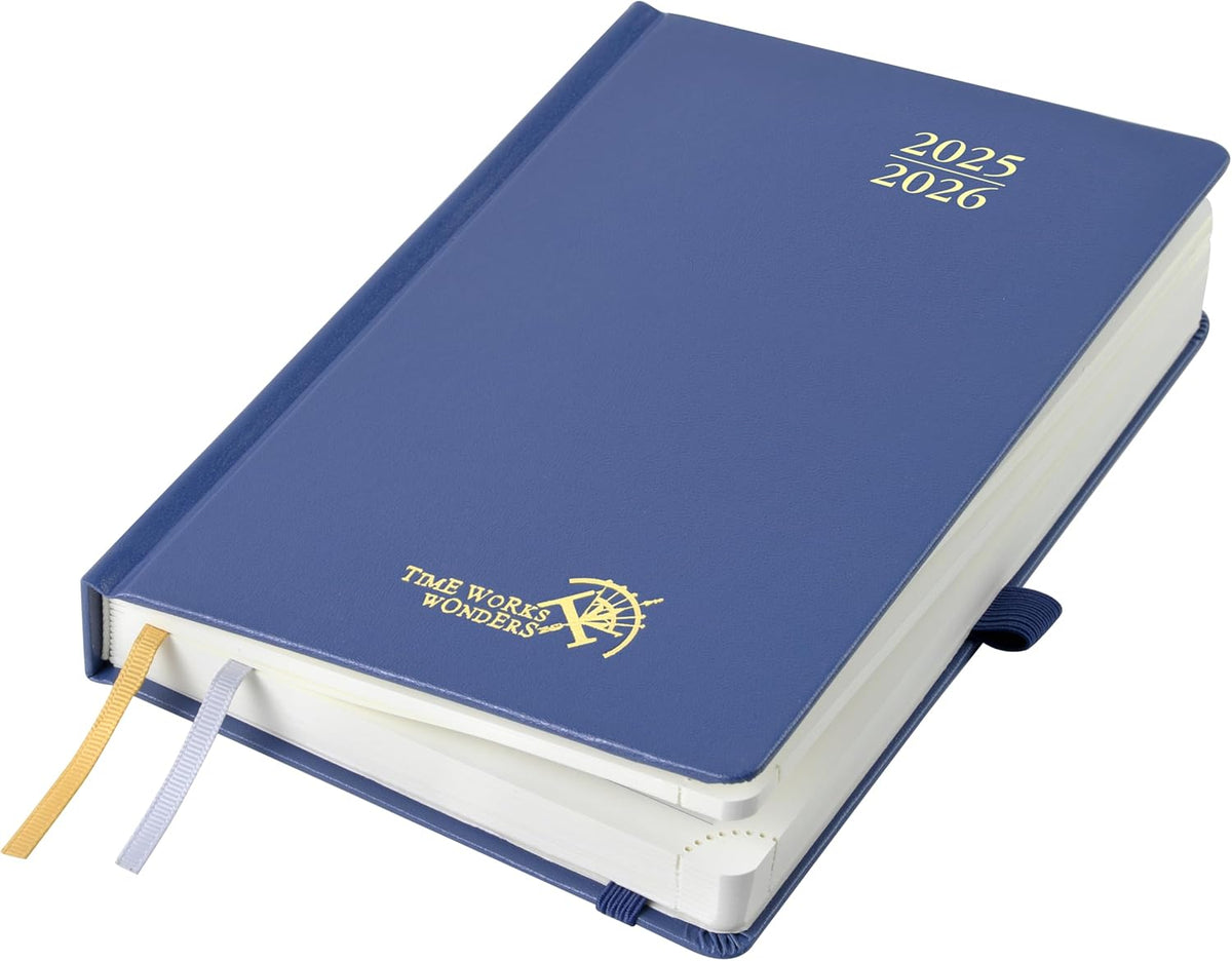 POPRUN 2025-2026 Daily Planner One Page Per Day (Medium - 5.75'' x 8.5'') - Academic Calendar (July 2025 - June 2026), 2025 Day Appointment Book with Monthly Tabs, Hardcover - Navy Blue