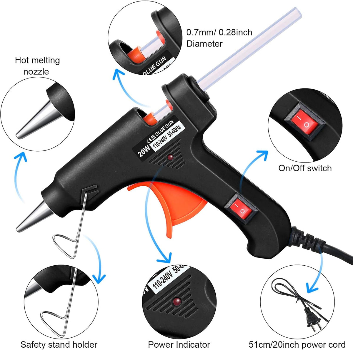 Zhengmy 6 Pieces Mini Hot Glue Gun Crafts Hot Melt Guns Fast Preheating and Easy Squeeze Trigger for School DIY Arts Class Projects Office Home Quick Repairs (Black)