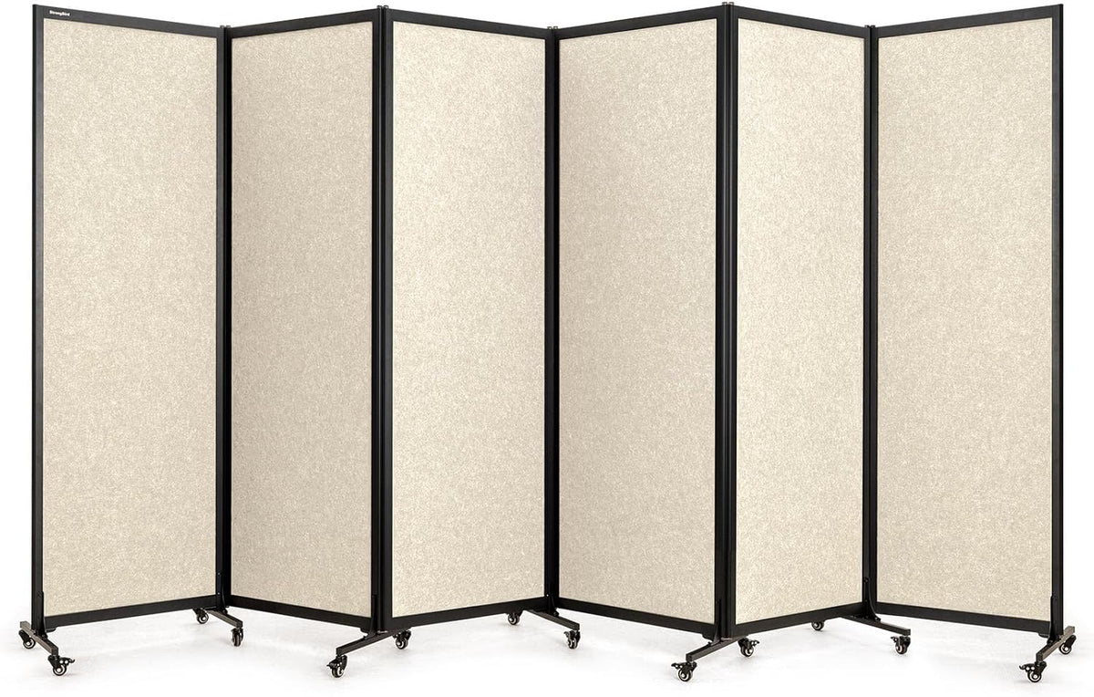 Upgrade Version Room Partition and Divider, Freestanding Rolling Dividers with Wheels,Office Privacy Screen Divider Wall,Classroom Felt Dividers,12'2"L* 6'7"H,6 Panel，Beige