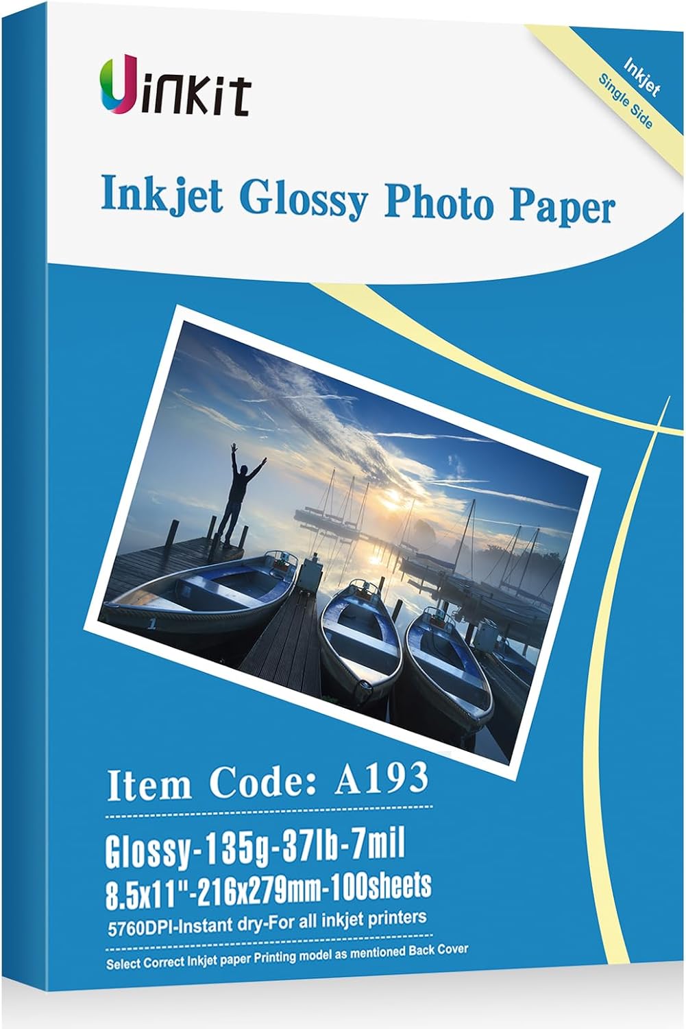 Uinkit 37lb Thin Flyer Paper Glossy 8.5x11 Inkjet 100 Sheets Single Side DIY Chip Bag 135gsm Printer Picture for Inkjet Printer with Dye Ink Letter size A4 Brochure (8.5X11X100)