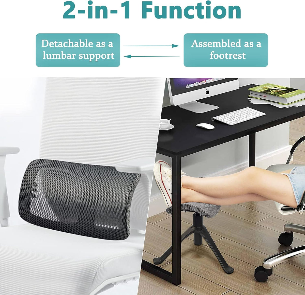 Footrest for Desk Adjustable Height 2-in-1 Function Rotatable Ergonomic Under Desk Footrest Ottoman Stool Rolling Leg Rest for Home Office (Gray)