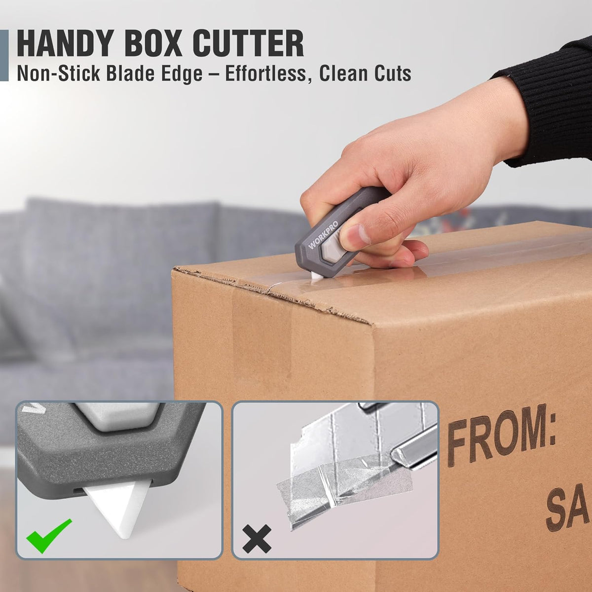 WORKPRO Ceramic Small Safety Box Cutter, Automatic Rebound Mini Letter Opener, Quick Change Retractable Blade Razor Knife, with Extra Blades