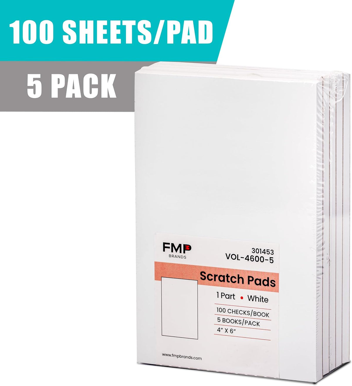 FMP Brands 5 Pack Note Pads 4x6, 100 Sheets Per Memo Pad, Writing Scratch Pad, Blank Notepad, White Waitress Server Note Pads, Paper Pad, To Do Grocery List Small Notepads