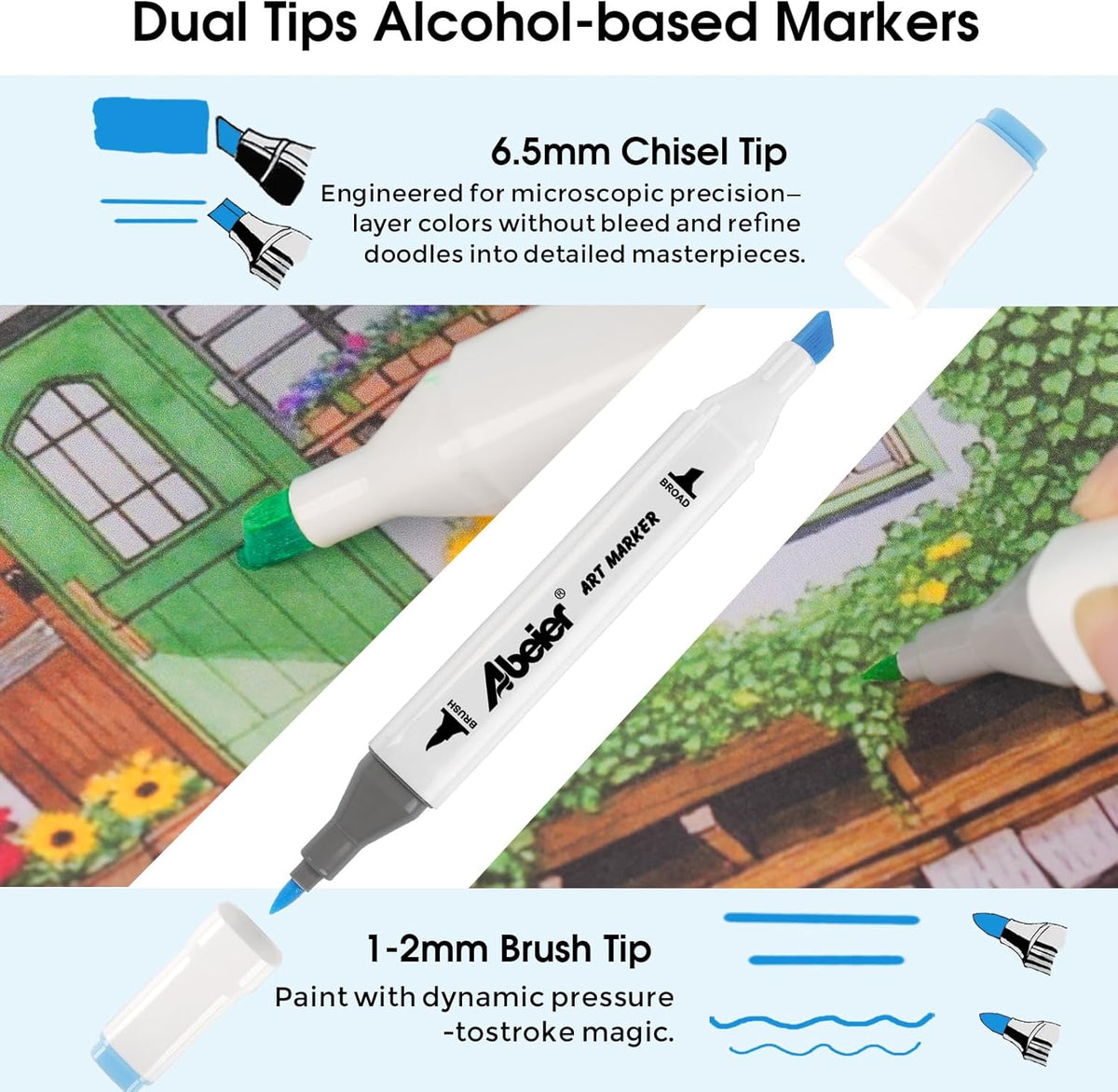 100 Colors Alcohol Markers Set, Dual Tips Blender Art Marker for Drawing, Permanent Sketch Markers for adult coloring, Alcohol Based, Adults Coloring and Artist Illustration.(BRUSH TIP)