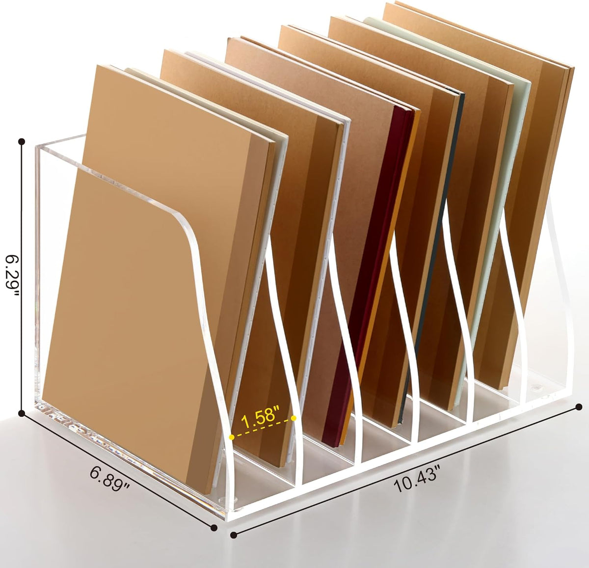 SANRUI Acrylic Desk File Organizer, 6 Vertical Compartments Clear Magazine File Holder Workspace Sorters, Folder Rack for Office Accessories Organization Storage